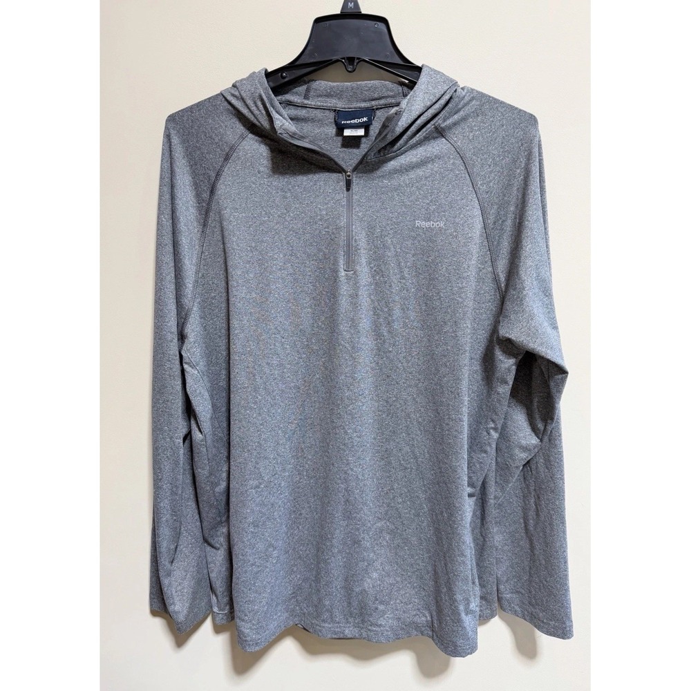 Reebok men's XL pullover 1/4 zip up hoodie grey Front Pocket Hoodie